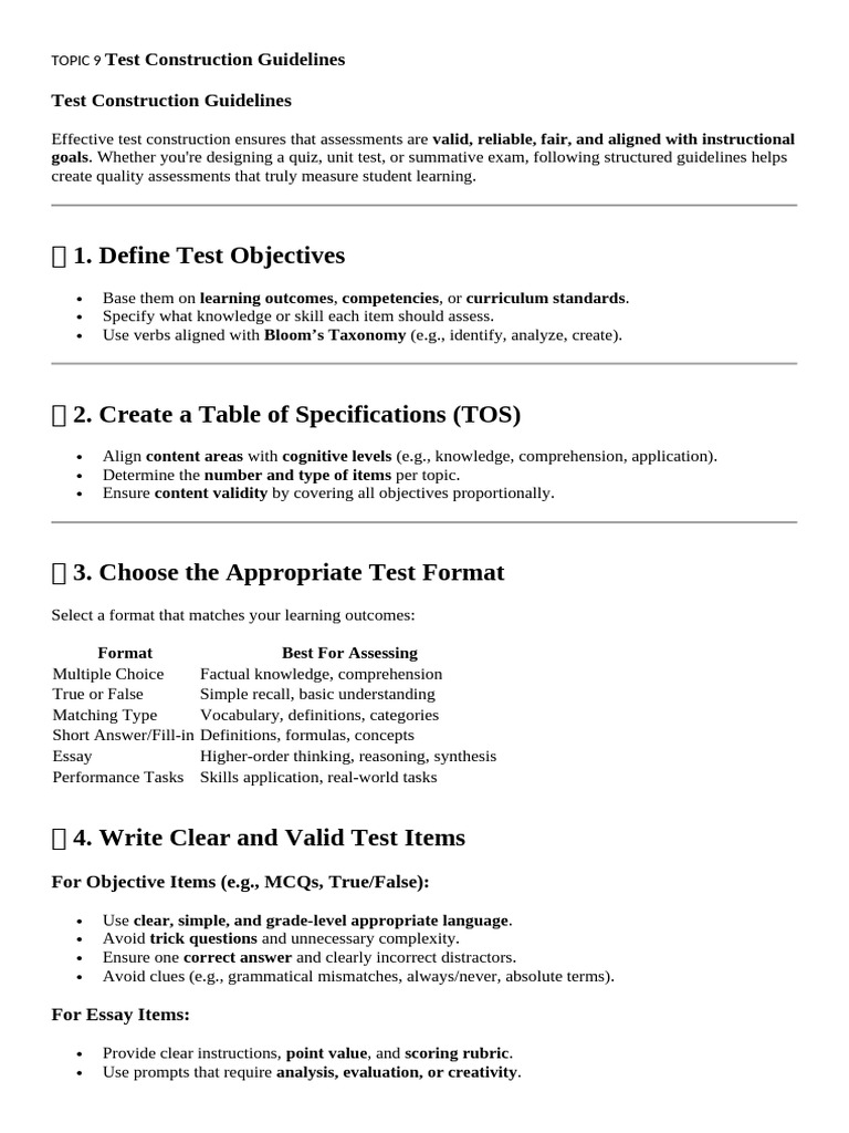 Test Construction Guidelines for Educators | PDF | Educational ...