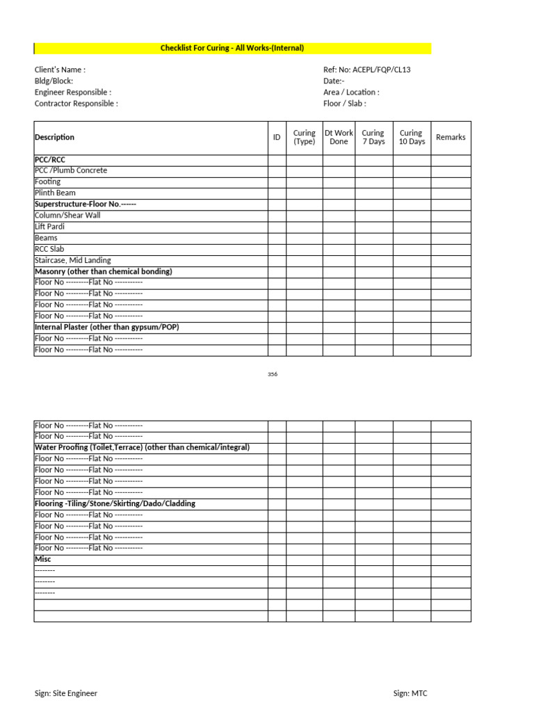 Curing Check List | PDF | Building Materials | Architectural Design