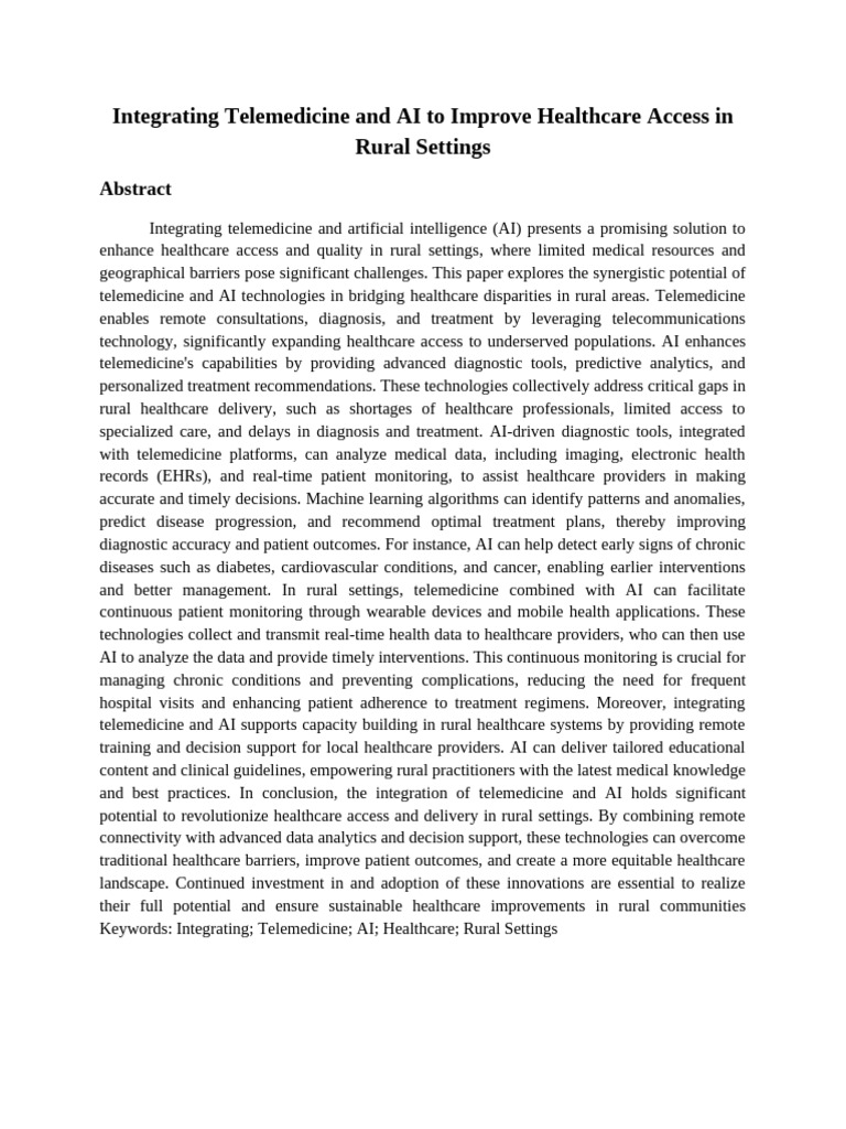 Integrating Telemedicine and AI to Improve Healthcare Access in Rural ...
