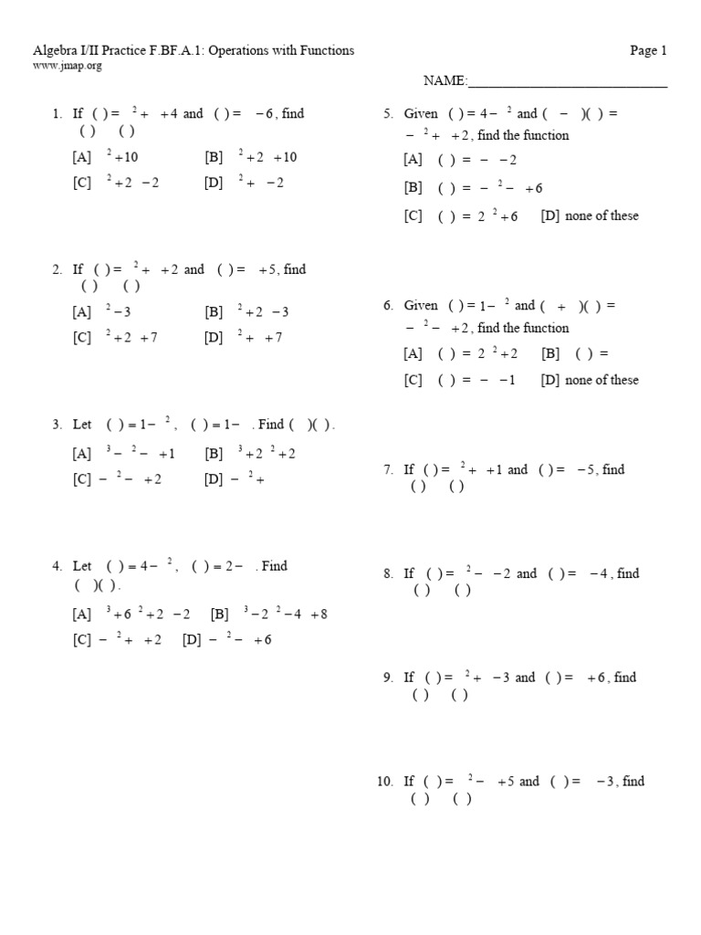 Algebra I/II Functions Practice Problems | PDF | Chess Theory | Chess