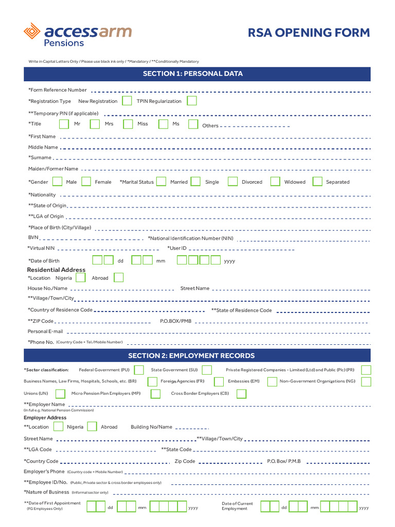 RSA Opening Form for Pension Registration | PDF | Government And Personhood