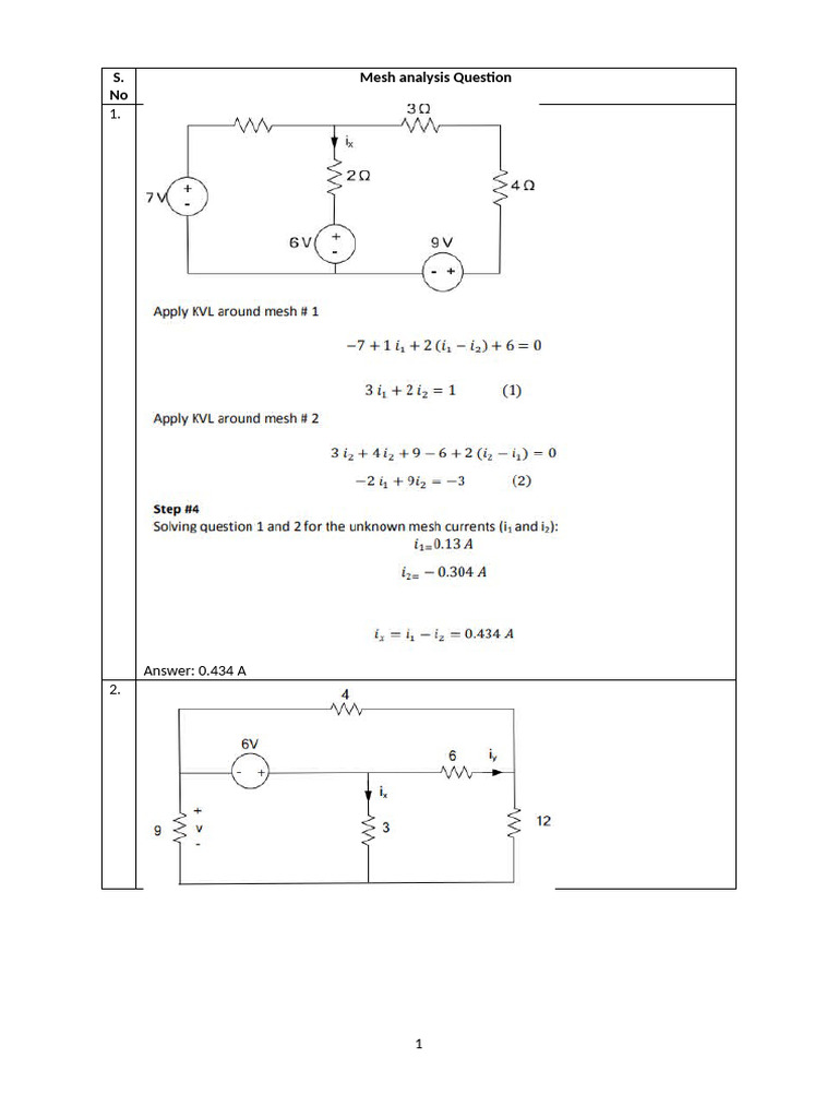 Mesh Analysis Problem Solution | PDF