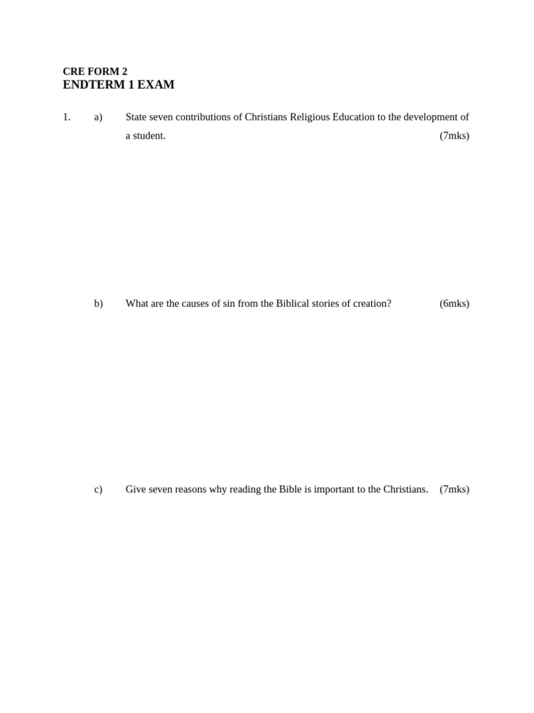 Grade 4 CRE Exam Questions & Answers | PDF