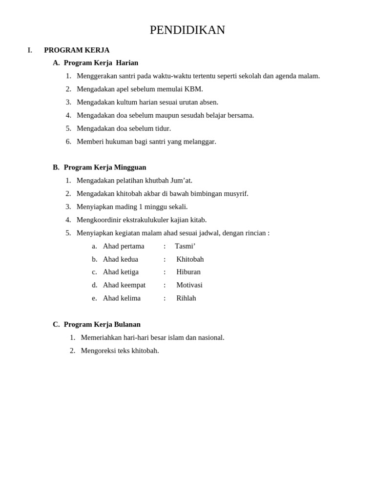 Program Kerja Pendidikan Santri | PDF