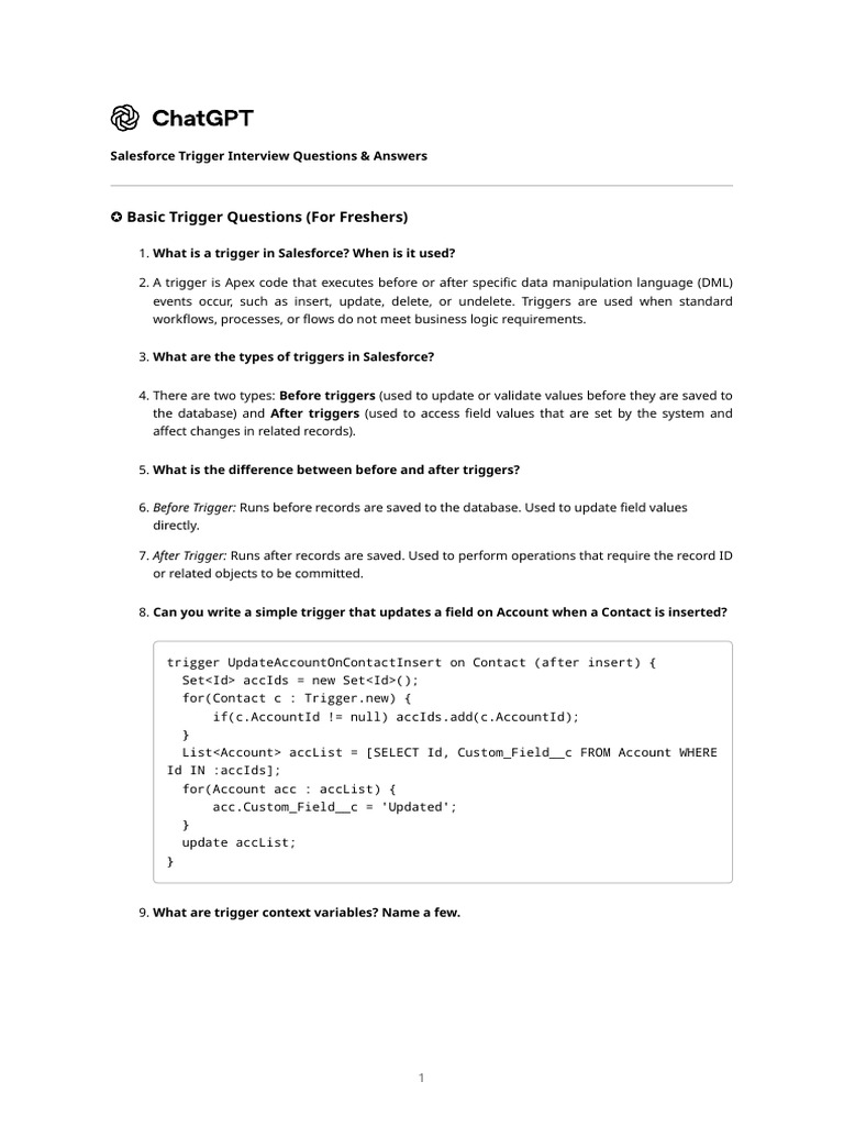 Salesforce Trigger Interview Q&A Guide | PDF | Data Management ...