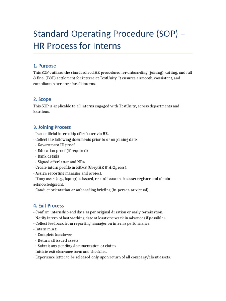 HR SOP for Intern Onboarding & Exit | PDF