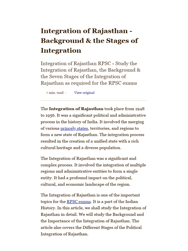 Stages of Rajasthan's Integration Process | PDF