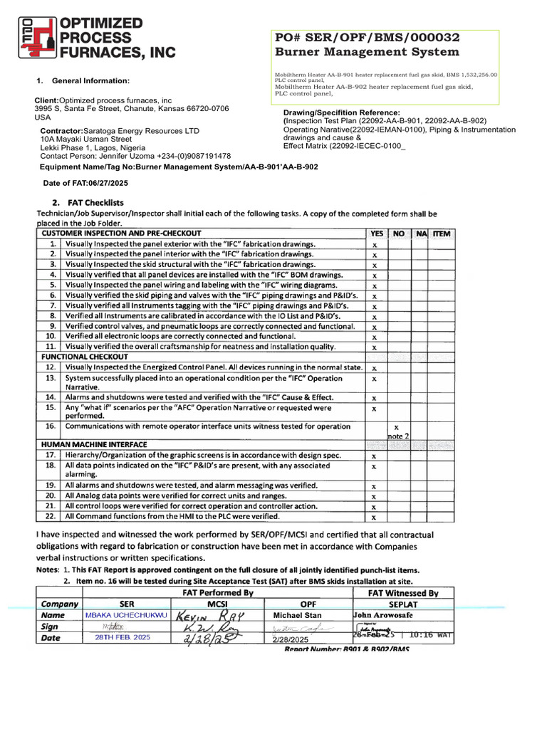 PO# SER/OPF/BMS/000032 Burner Management System: 1. General Information ...