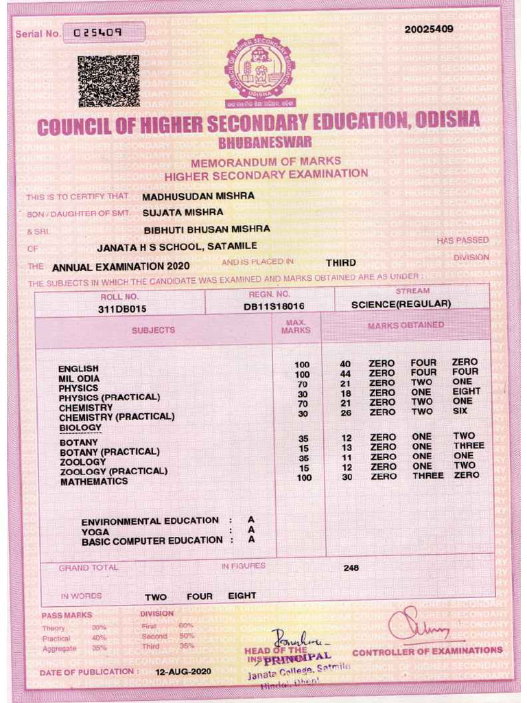 Madhu +2 Marksheet - 11zon | PDF
