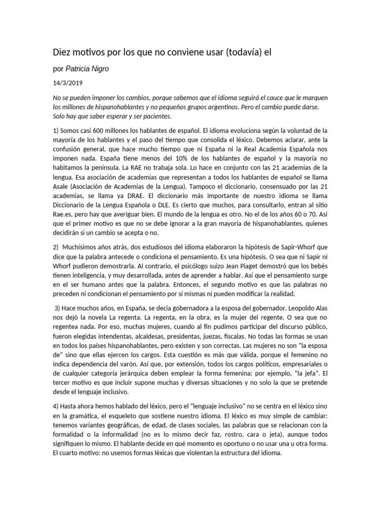 Diez motivos por los que no conviene usar | PDF | Lengua española | Mujer