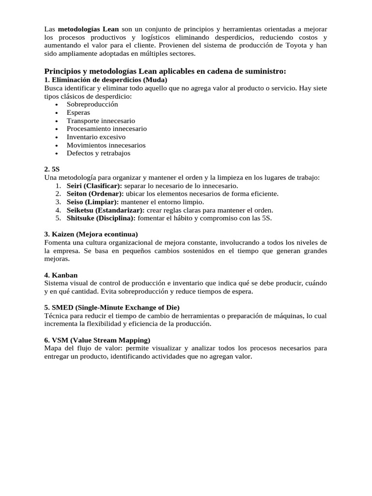 Metodologías Lean en la Cadena de Suministro | PDF