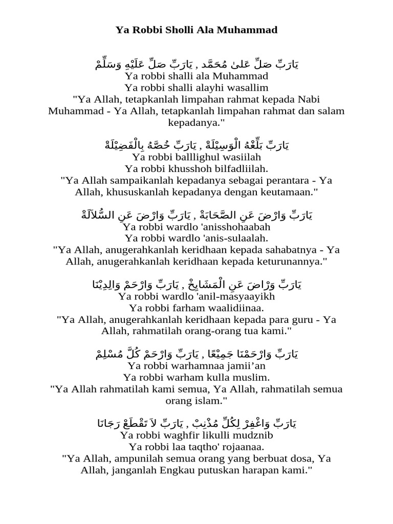 Ya Robbi Sholli Ala Muhammad | PDF