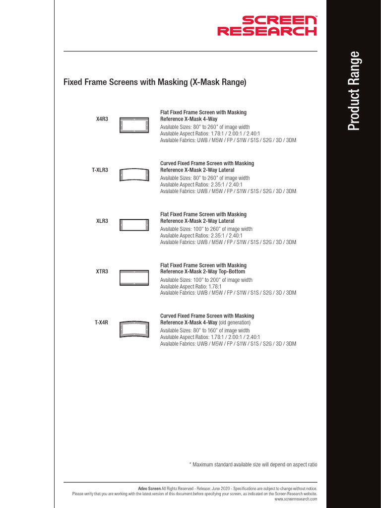 Adeo Fixed Frame Screen Specifications | PDF | Television Technology ...