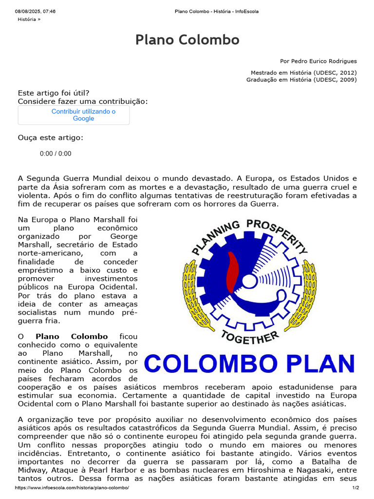 Plano Colombo: Recuperação da Ásia pós-guerra | PDF | Ásia | Europa