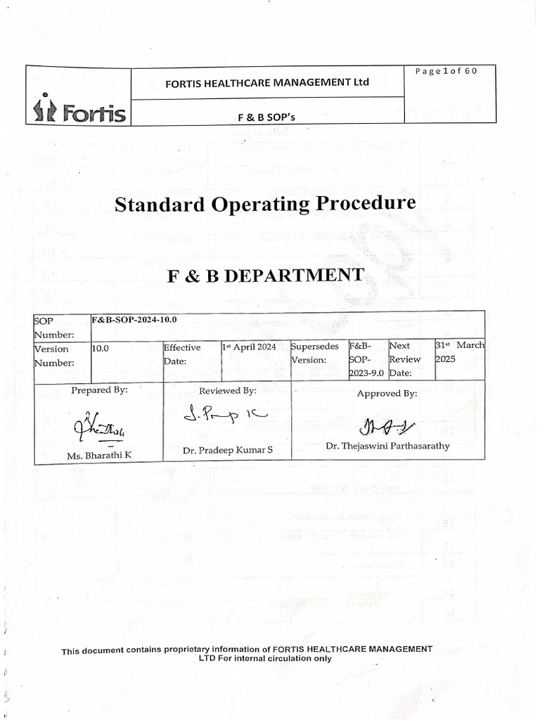 F&B Department | PDF
