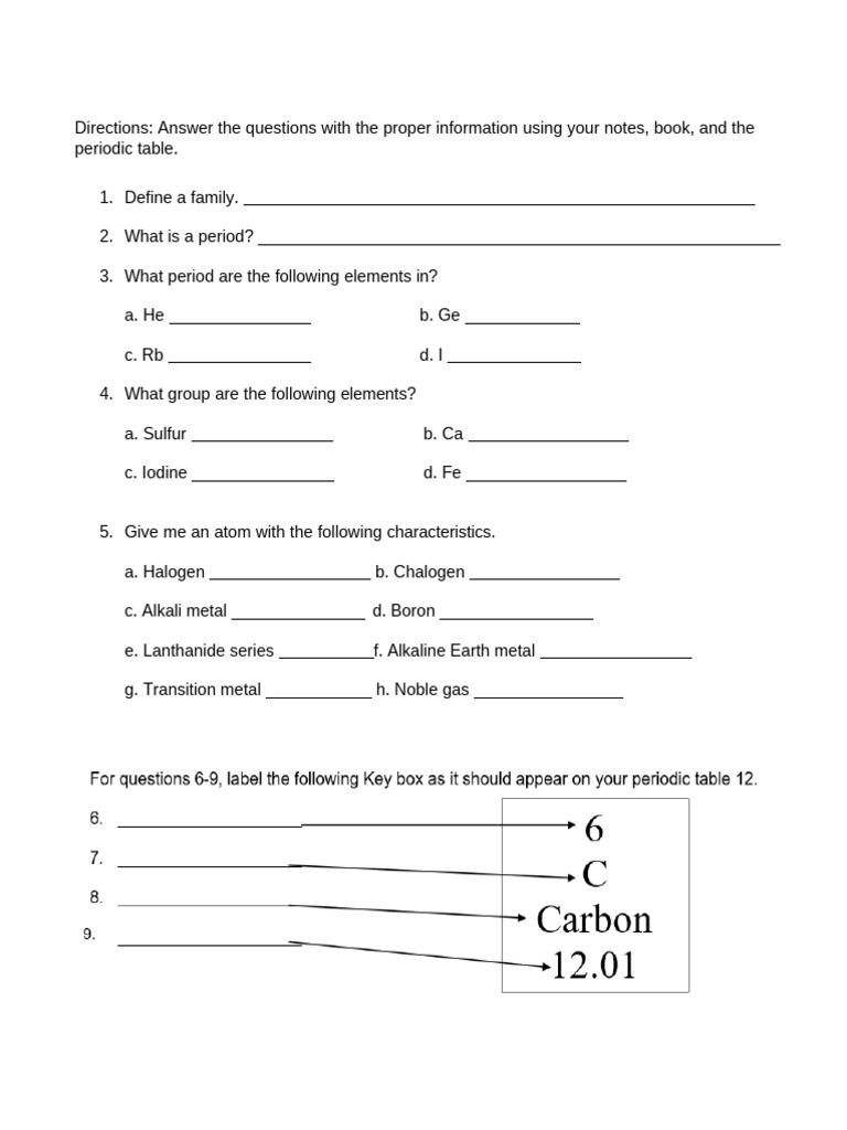 Periodic Table Worksheet | PDF