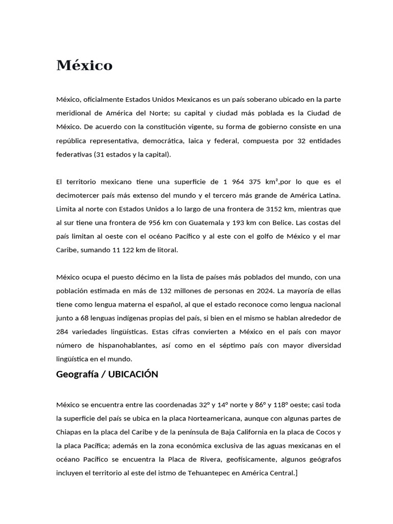 Datos Clave sobre México: Cultura y Geografía | PDF | México | Cocina ...