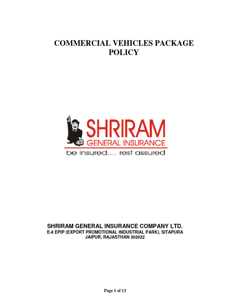 Shriram Commercial Vehicle Policy Details | PDF | Insurance ...