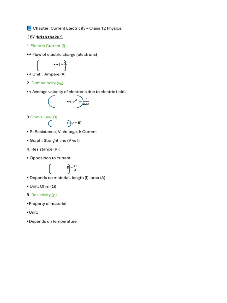 Class 12 Current Electricity Notes | PDF