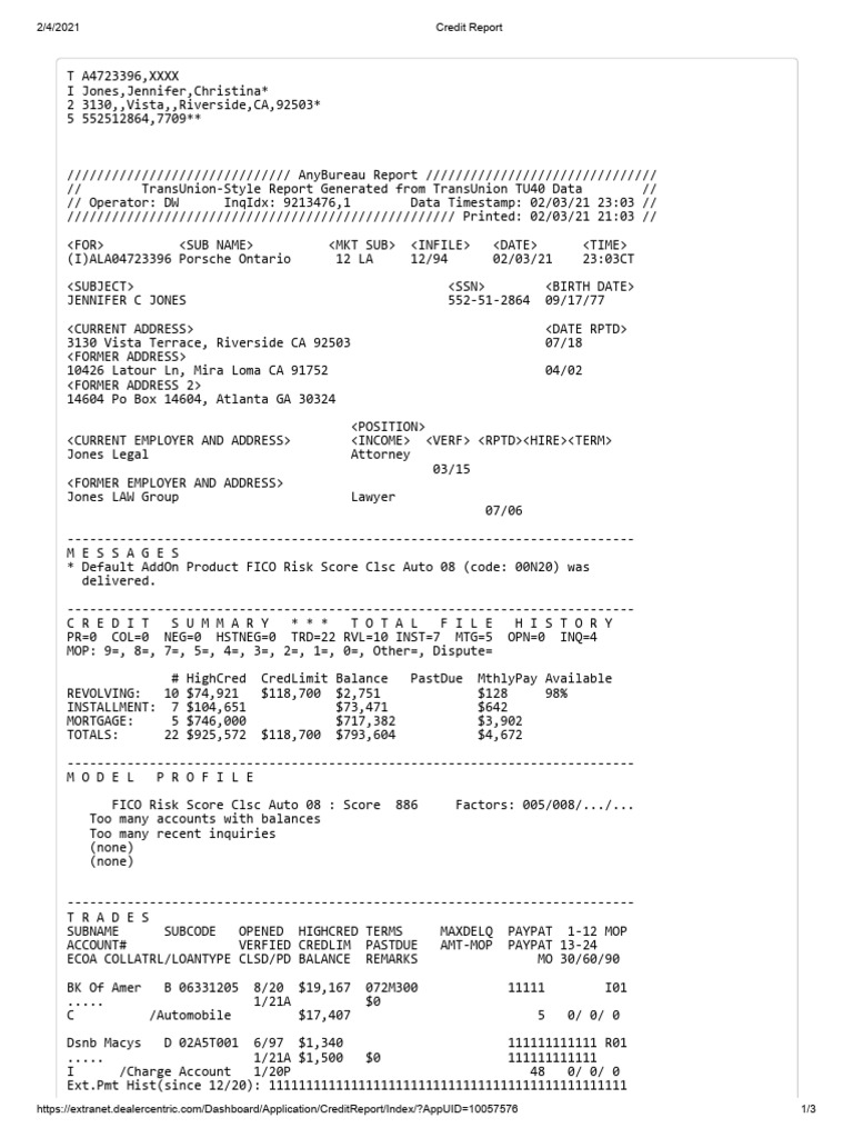 Syncb/Livspc Credit Report Summary | PDF | Money | Investing