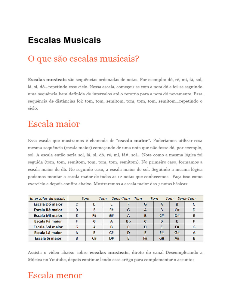 Entenda Escalas Musicais: Maior e Menor | PDF | Escala (música ...