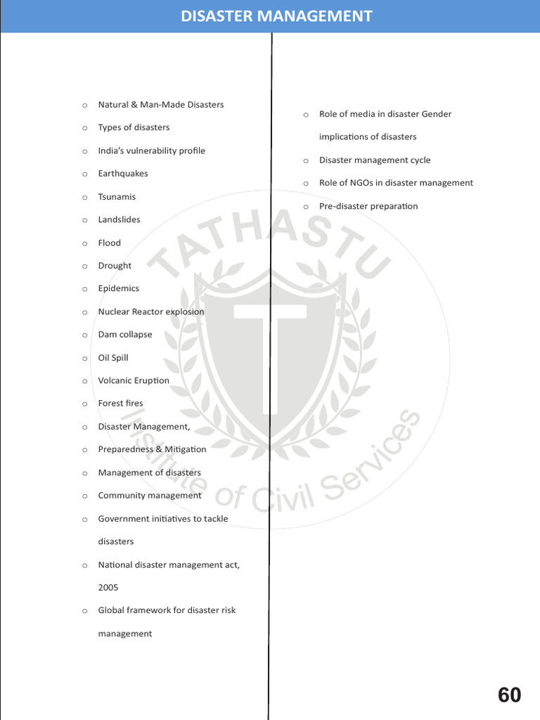 Disaster Management Syllabus Upsc | PDF