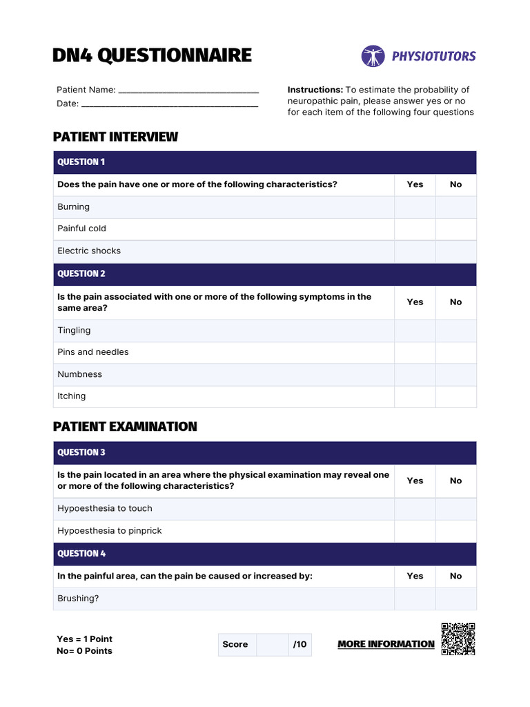 DN4 Questionnaire for Neuropathic Pain | PDF