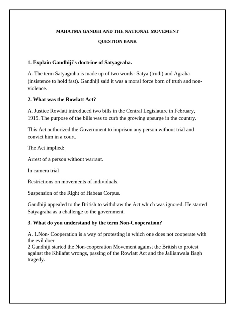 Gandhi's Satyagraha and National Movements | PDF | Mahatma Gandhi ...