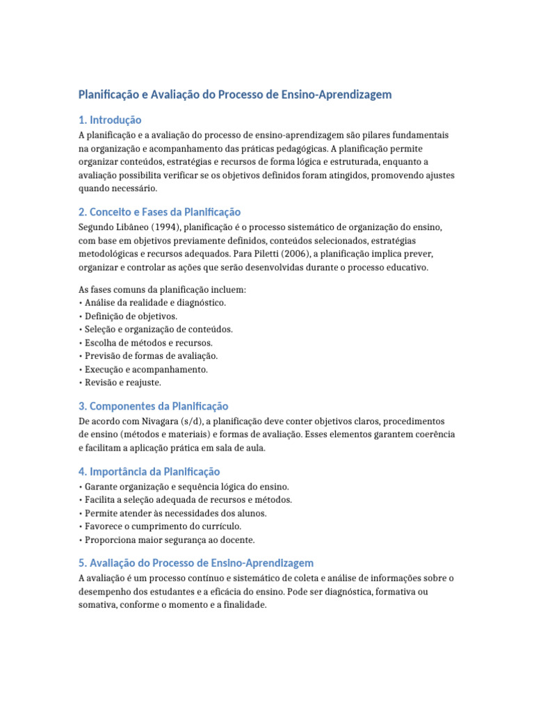 Planificação e Avaliação Educacional | PDF | Aprendizado