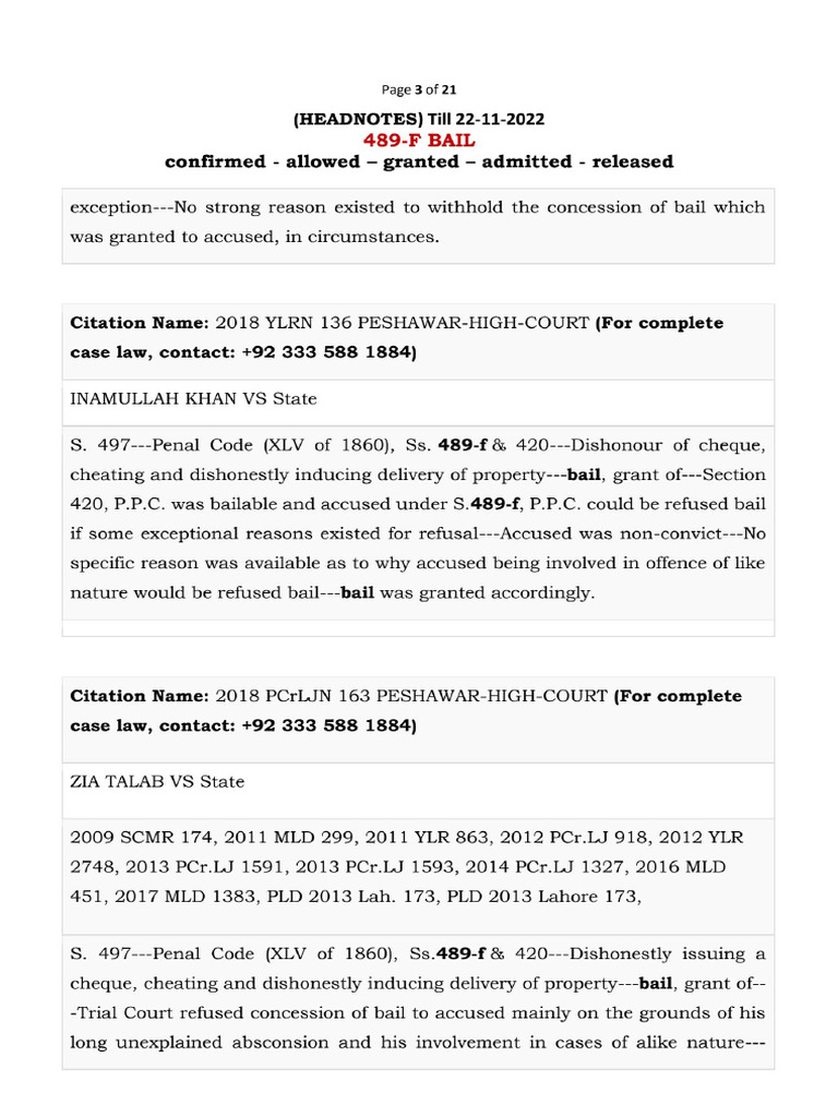 489-f Bail Allowed (Headnotes Only) Till 22-11-22 - 3 | PDF