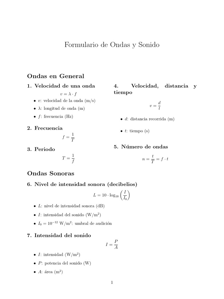 Fórmulas Clave de Ondas y Sonido | PDF | Sonido | Frecuencia