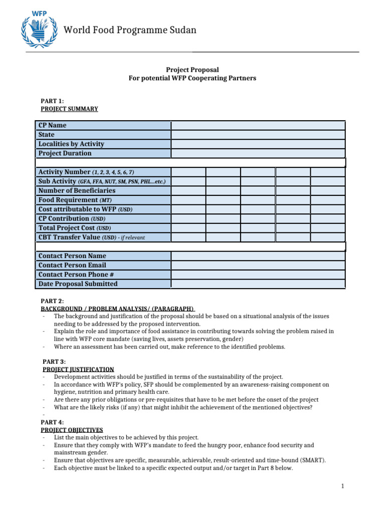 Project Proposal Template | PDF | World Food Programme | Food Security