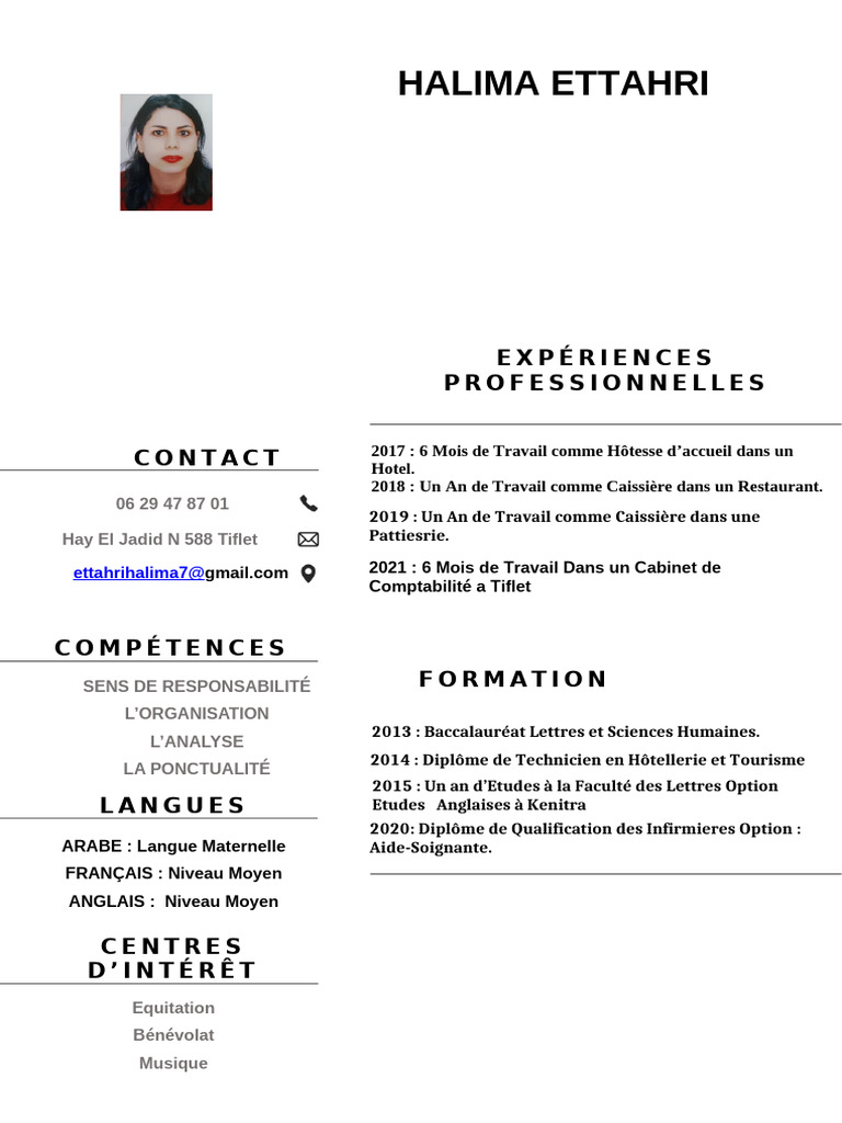CV Halima Ettahri : Compétences et Expériences | PDF