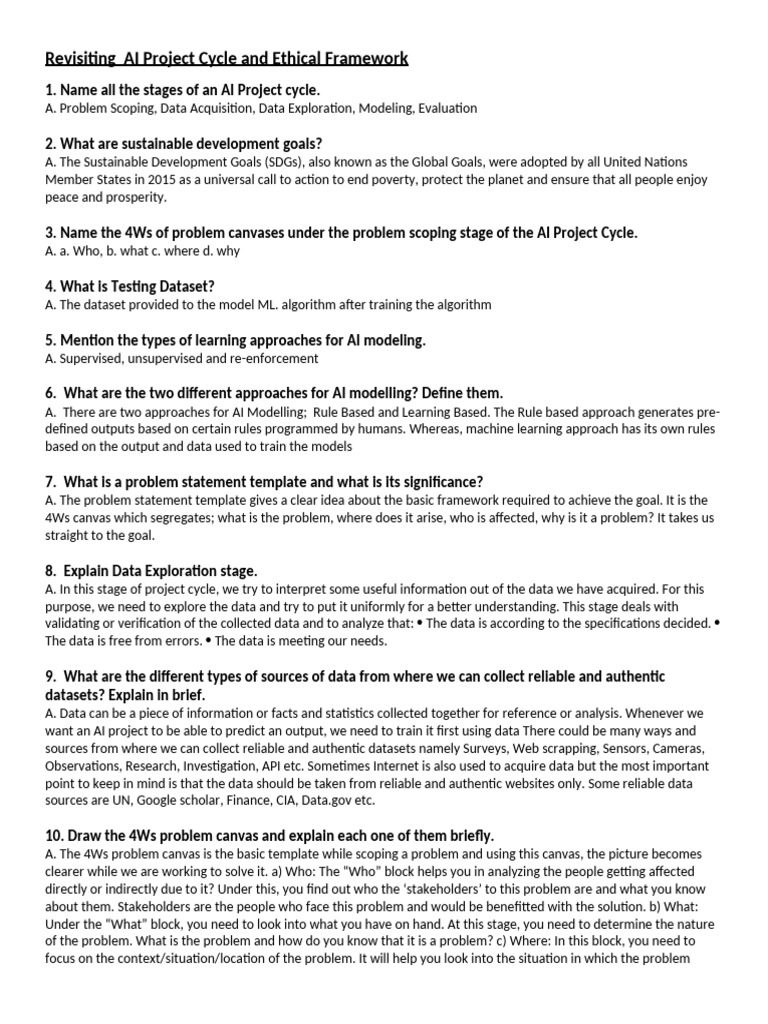 AI Project Cycle and Ethical Frameworks | PDF | Artificial Intelligence ...