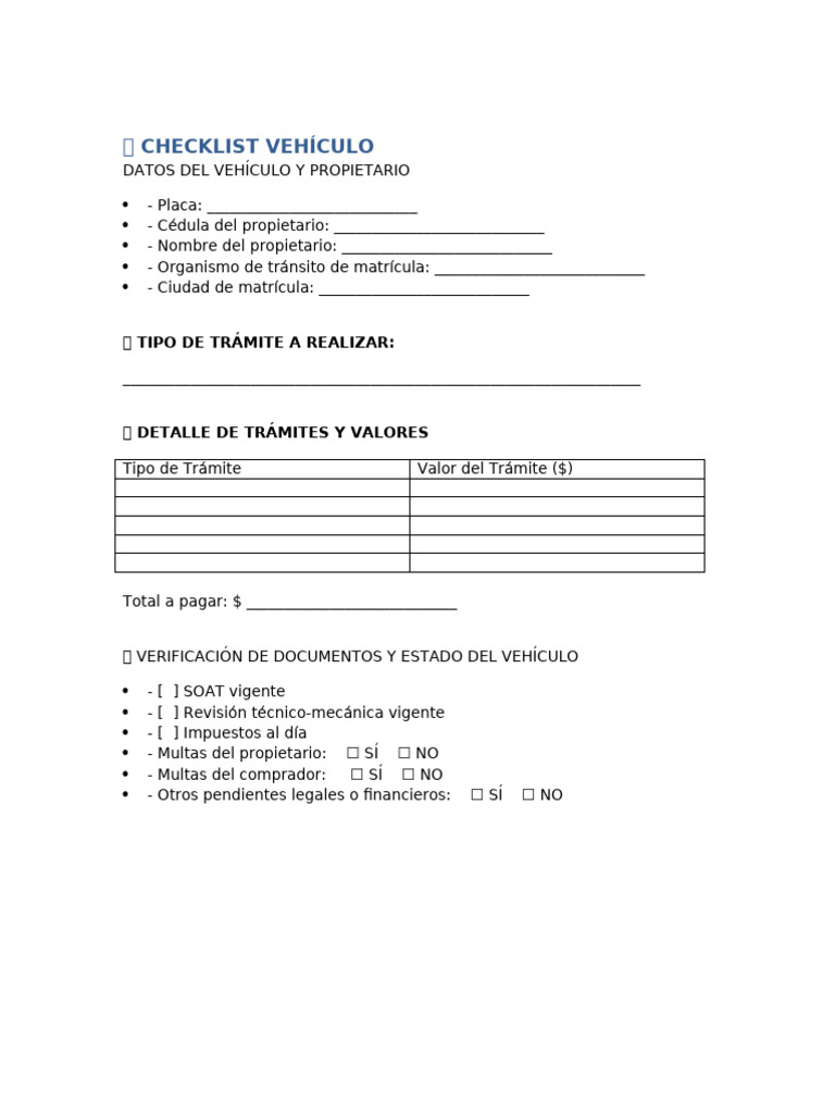 Checklist de Trámites Vehiculares | PDF