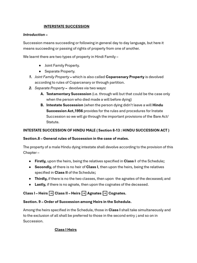 Hindu Succession Act: Class I Heirs Explained | PDF | Inheritance ...