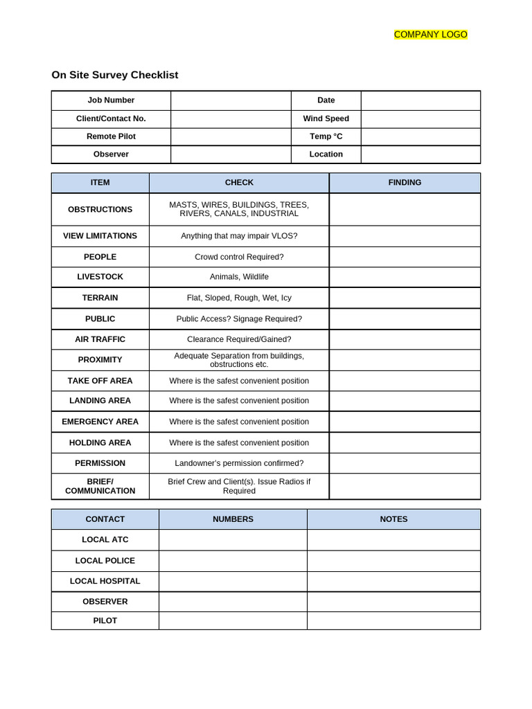On-Site Survey Checklist for Drone Operations | PDF
