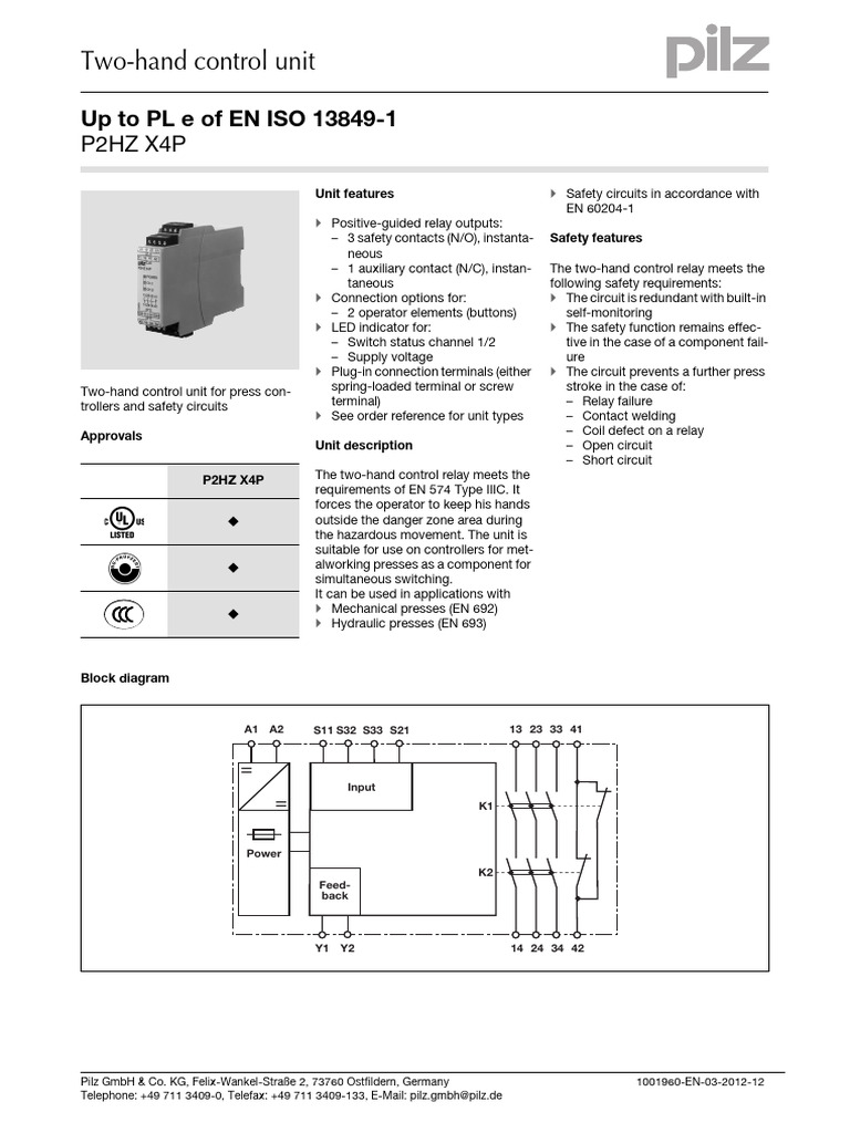 Two-Hand Control Unit P2HZ X4P | PDF | Relay | Electrical Connector