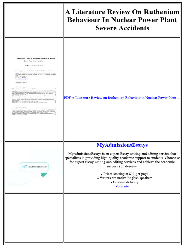 A Literature Review On Ruthenium Behaviour in Nuclear Power Plant ...