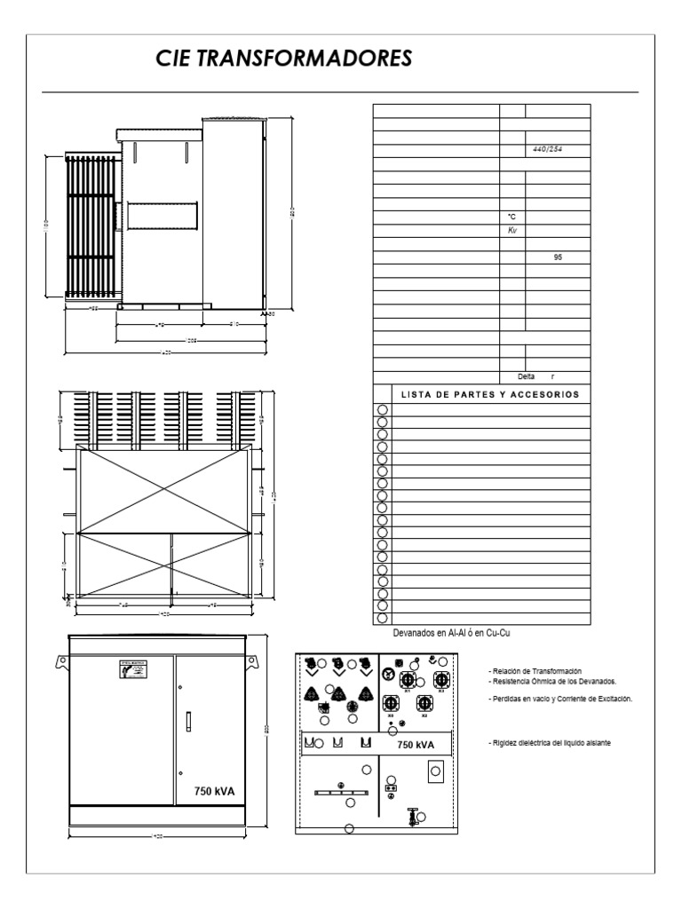 Especificaciones de Transformador 750 kVA | PDF | Transformador ...