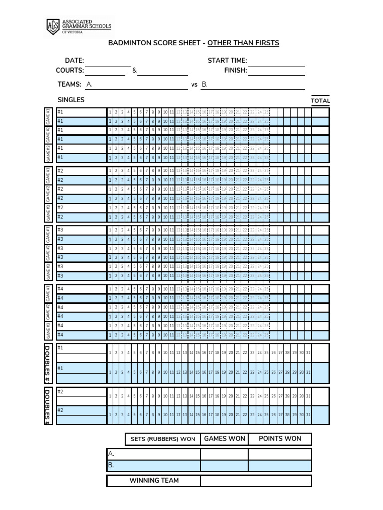 Badminton Score Sheet Template | PDF