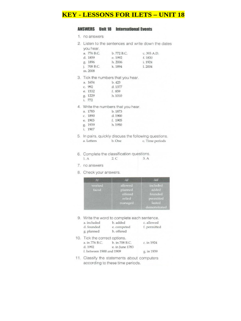 Lessons For Ilets - Unit 18 | PDF