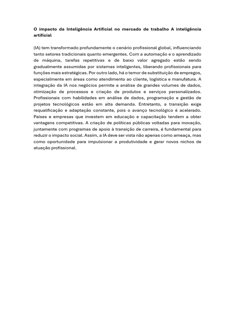 O Impacto Da Inteligência Artificial No Mercado de Trabalho A ...