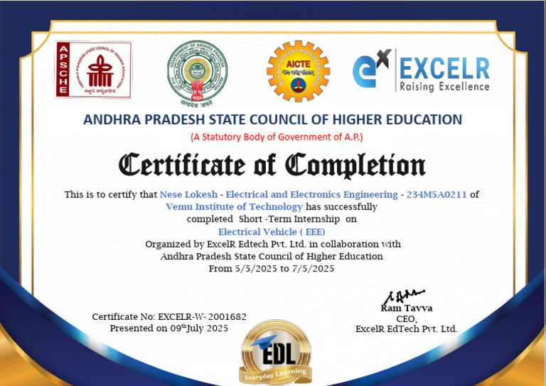 ExcelR Internship Completion Certificate | PDF