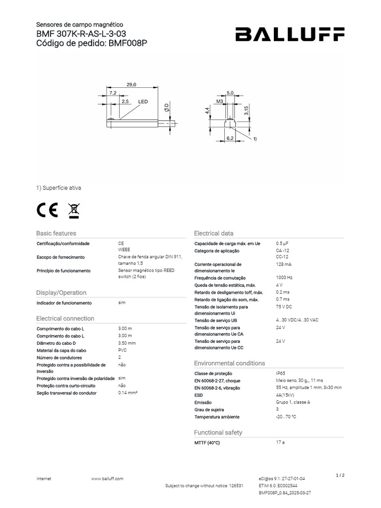 Sensor Magnético BMF 307K-R-AS-L-3-03 | PDF | Quantidades físicas ...