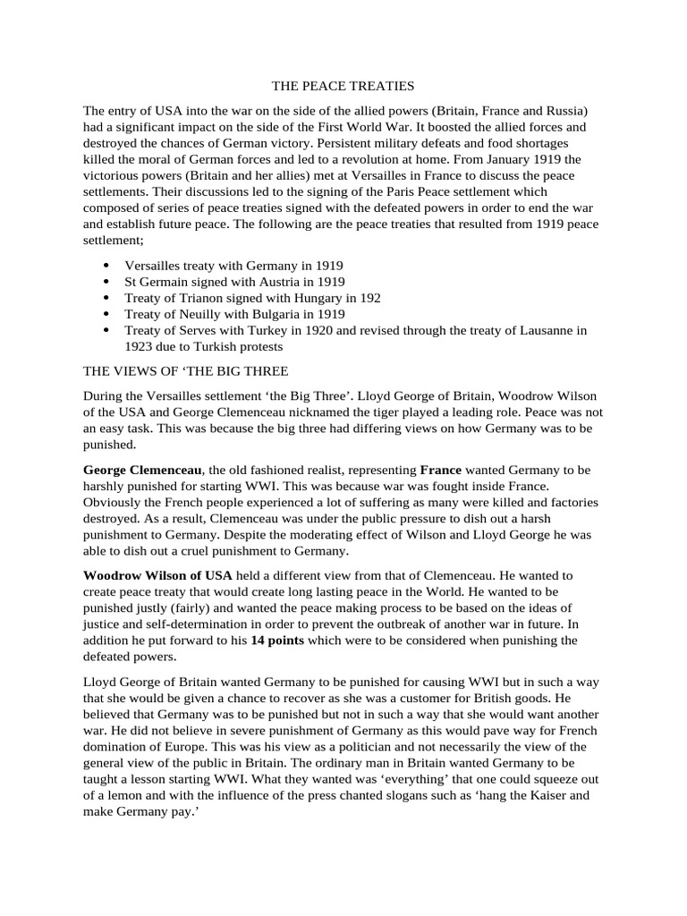 Overview of WWI Peace Treaties | PDF | Austria Hungary | Treaty Of ...