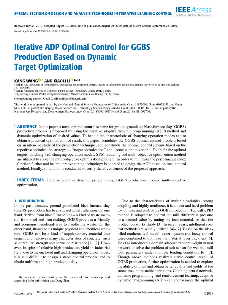 Iterative ADP Optimal Control For GGBS Production Based On Dynamic ...
