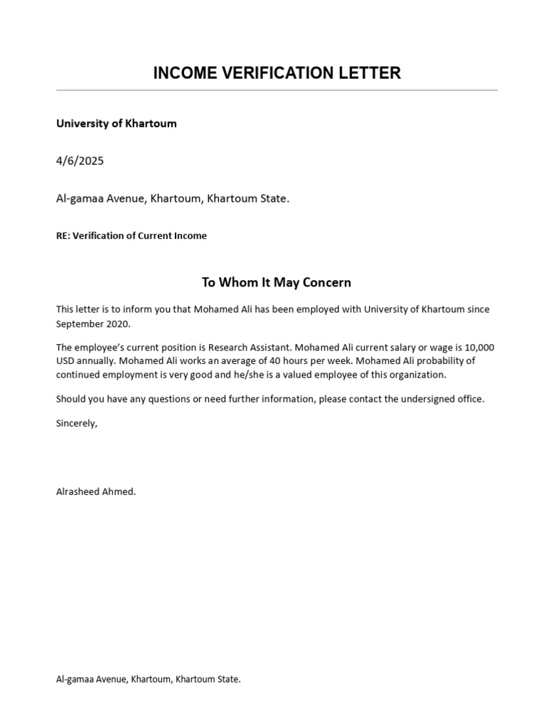 Income Verification Letter | PDF