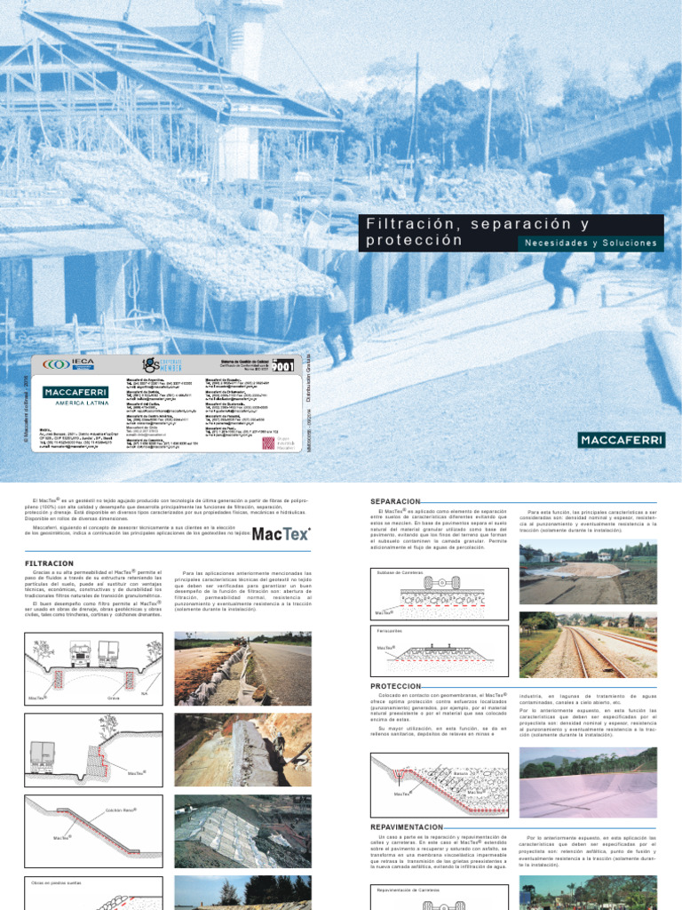 Geotextil MacTex®: Filtración y Protección | PDF | Filtración