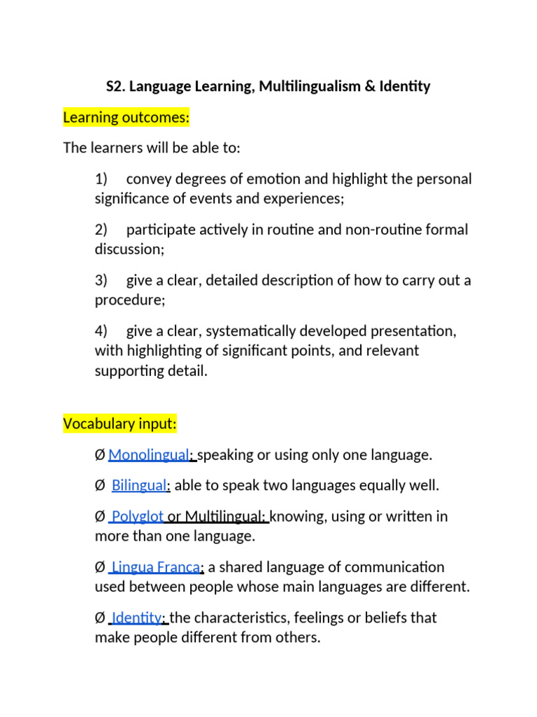 B2-1 Class Notes Session 2 | PDF | Multilingualism | Linguistics